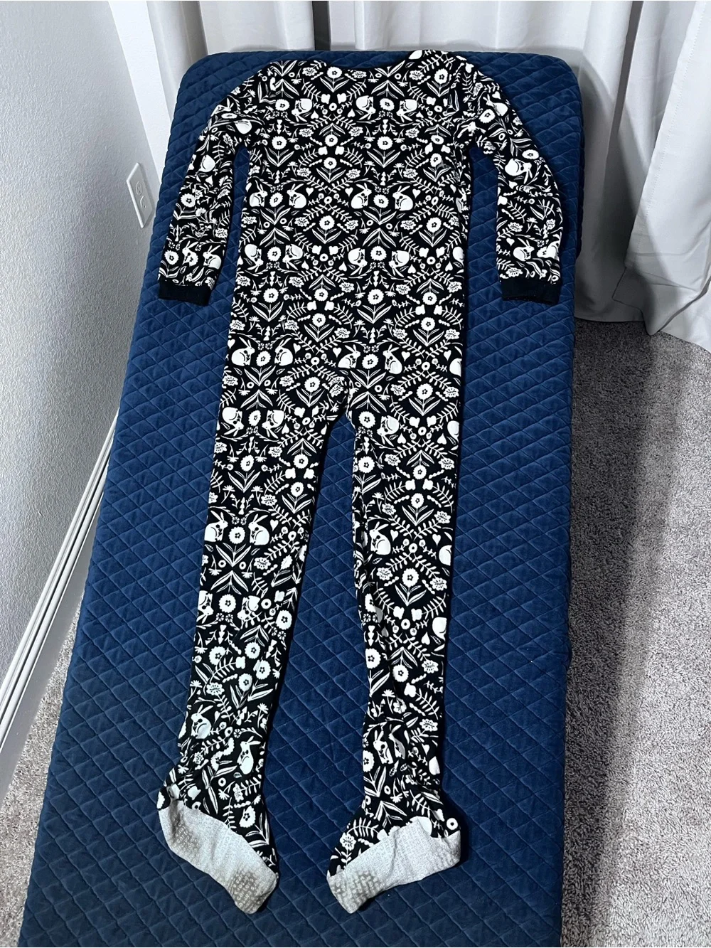 Carter's Black & White Floral Patterned Footed One-Piece Pajamas Front Zippper